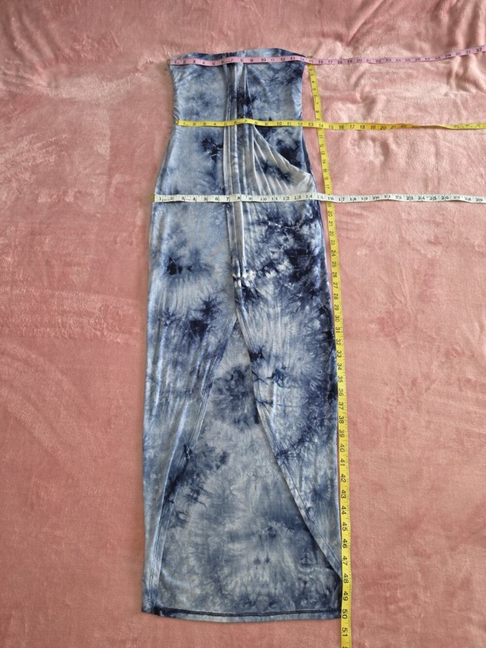 Heart Hips Blue/Gray Tie Dye Strapless Stretch Maxi Dress Womens Size S - Picture 3 of 8
